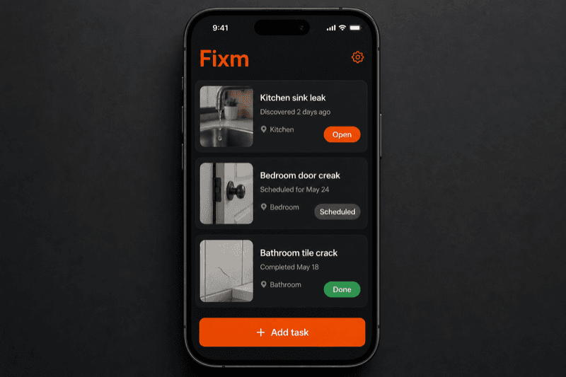 Fixm project workspace preview thumbnail showing product-specific brand and layout.